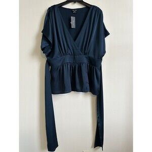 City Chic Women's Silk Faux Wrap Blouse In Blue Plus Size 18 M $99